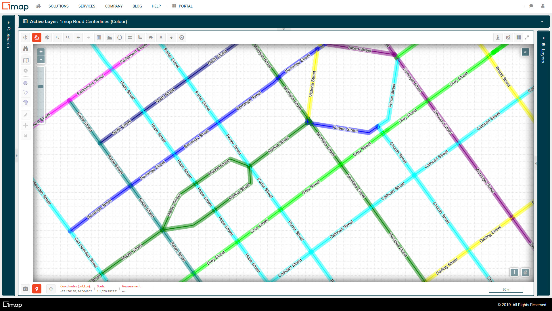 A screenshot of the 1map Road Centrelines layer.